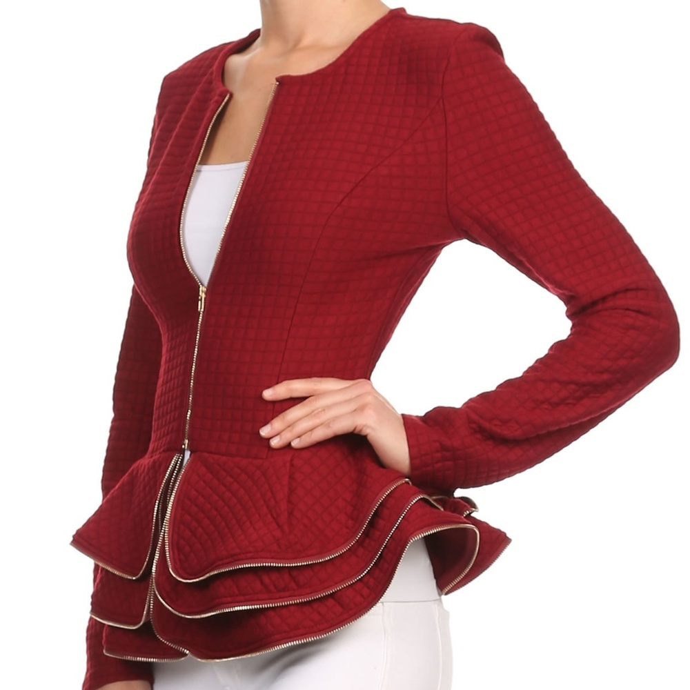 Burgundy Peplum Jacket NWT - Picture 4 of 6